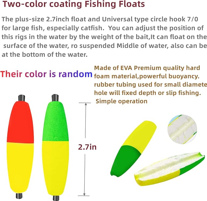 6Pcs Catfish Fishing Rigs Ready Kit，2 in 1 Rotating rattles/Double Rattles Beads, Float Rigs Tackle Santee Rig Peg Catfish，Free Adjustment in freshwter and Saltwater