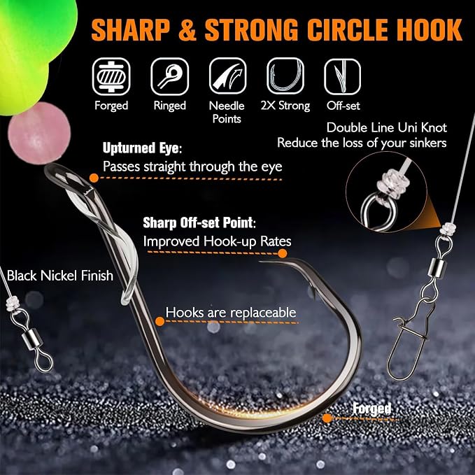 Dovesun 10PCS/4PCS Pompano Rigs for Surf Fishing Saltwater Fishing Rigs with Floats and Beads Unique Double-Line T-Knot Pre-Rigged Surf Fishing Gear & Tackle with Circle Hooks