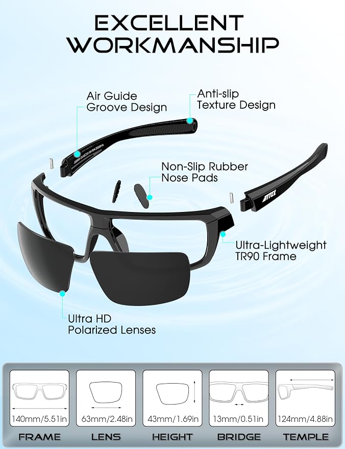 ATTCL Polarized Sunglasses Men for Fishing: UV Protection Lightweight TR90 Sports Wrap Sun Glasses Driving Golf Running