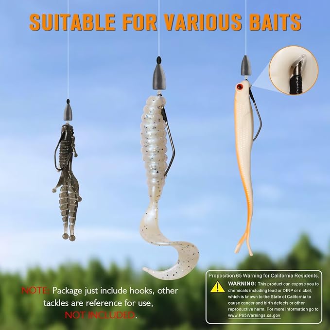 Dovesun Weedless Worm Hooks Wacky Rig Hooks Texas Rig Hooks 30PCS Professional V Bass Fishing Hooks for Freshwater Saltwater 1/0 2/0 3/0