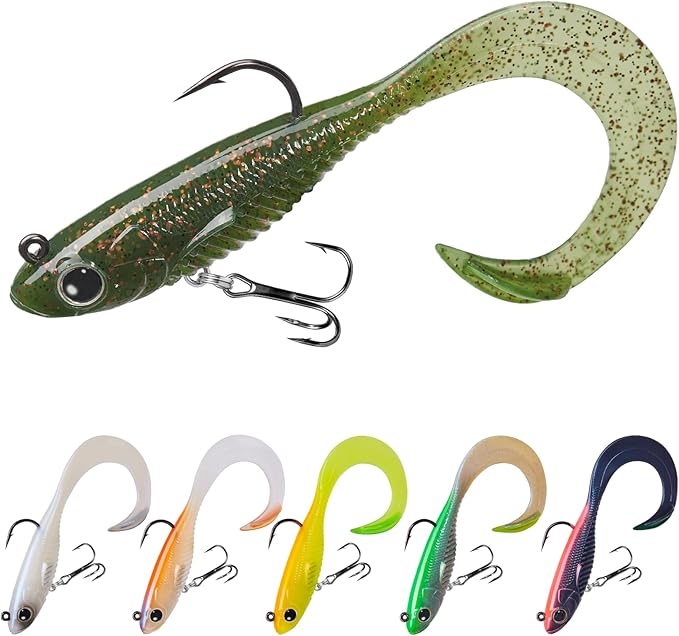 TRUSCEND Duramax Pre-Rigged Fishing Lures with BKK Jig Hooks, 10X Tear-Resistant TPE Soft Swimbaits for Bass Striper Trout Crappie Walleye Grouper, Lifelike Fishing Baits for Saltwater and Freshwater