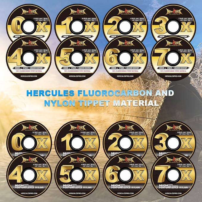 HERCULES Fly Fishing Tippet 3 Pack with Fly Tippet Holder, 55 Yards