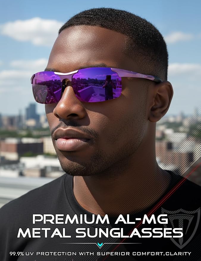 ATTCL 0.9 oz Polarized Sunglasses Men Sports: UV Protection Anti Glare Wrap Around Lightweight Metal Fishing Golf Running