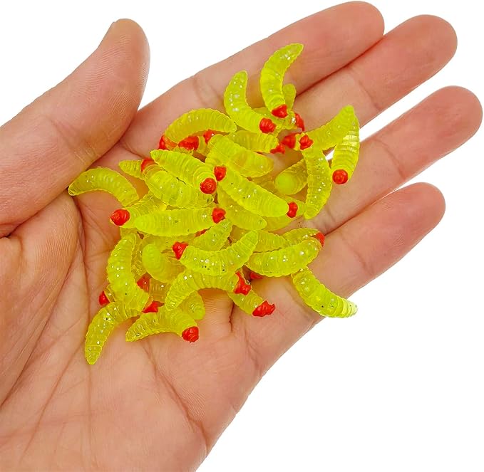 50pcs-1Inch Bass Fishing Worms Lures,Silicone Soft Maggot Baits Bread Worm Fishing Lure,5 Color