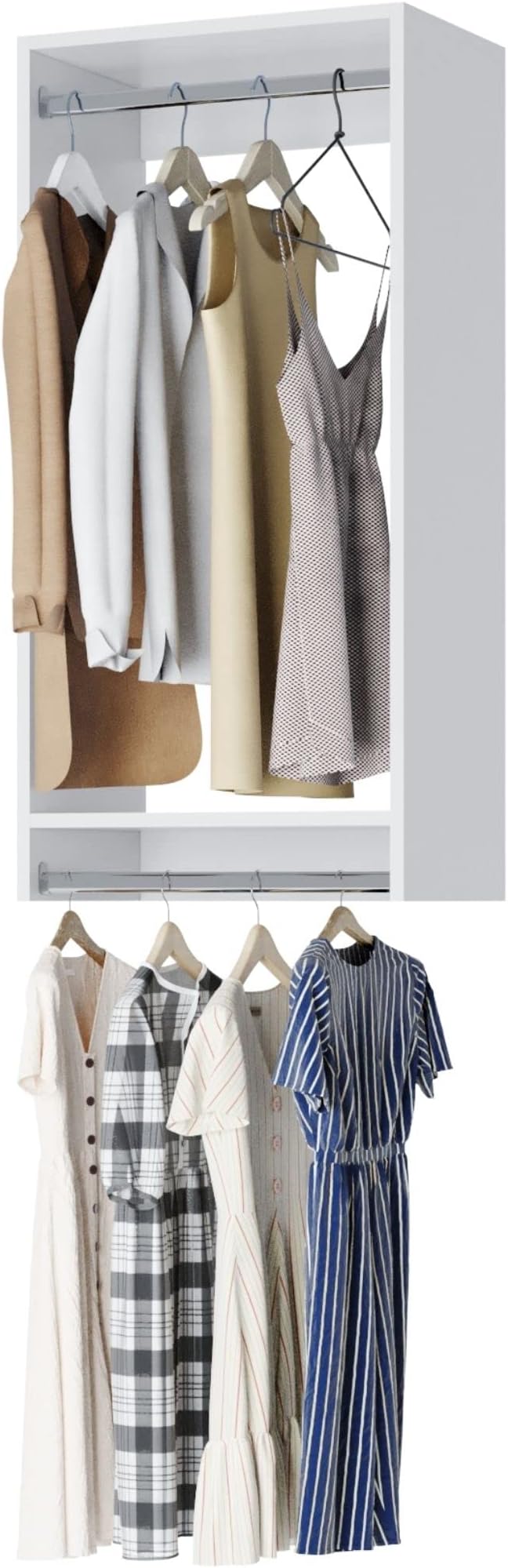 Double Hanging Closet Organizer - Modular System For Corner Closets - White, 36 Inch Wide