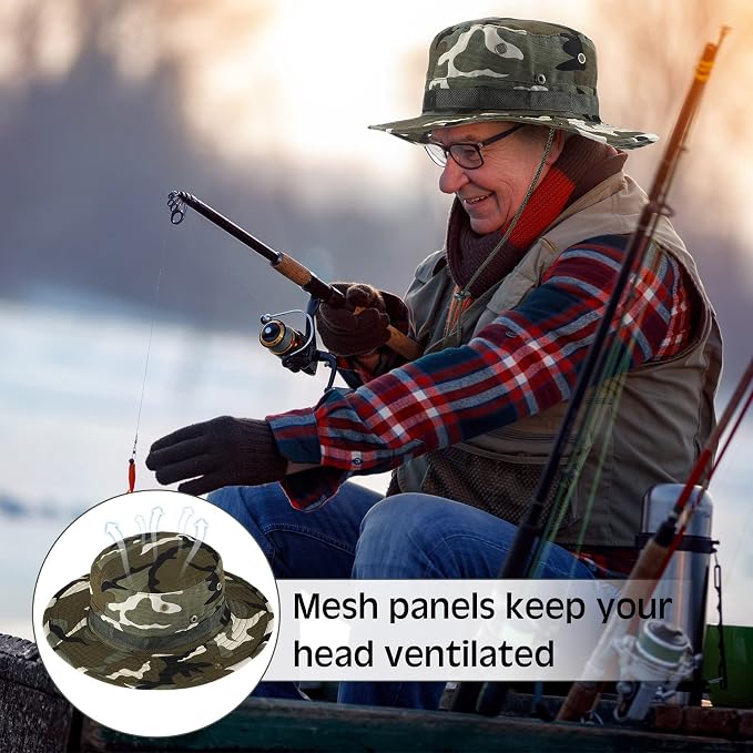 Xtinmee 10 Pcs Bucket Hat Bulk Safari Hat Wide Brim Boonie Hiking Fishing with Chin Strap for Women Men Adult Summer