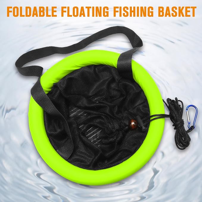Dovesun Floating Fishing Basket, Collapsible Fishing Net Portable Nylon-mesh | Coated Nylon Net Bait Storage Cage for Keeping Crayfish Minnows Leaches and Other Live Baits