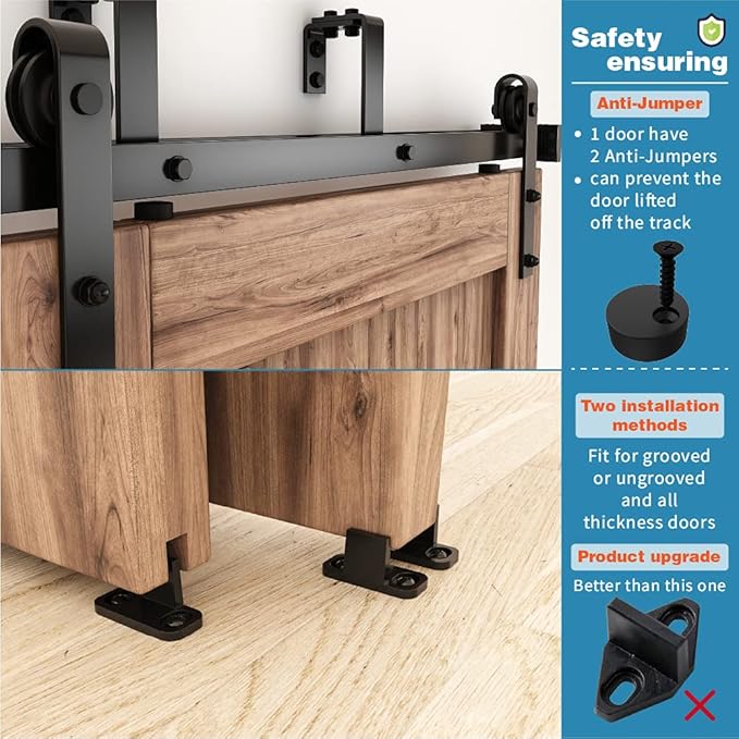 ZEKOO 5.5FT Double Track Bypass Sliding Barn Door Hardware Kit for 2 Doors, Bypass Barn Door Track Kit, Low Ceiling, Easy Install, Fit 33" Wide Door Panel