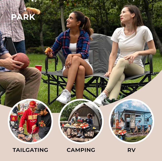 Camphor Designs Heavy Duty Portable Folding Camping Chair for Adults with Padded | for Outdoor & Sports, Backpacking, Beach, Lawn, Hunting, Tailgating, Fishing | Supports 400 Lbs (Double, Beige)