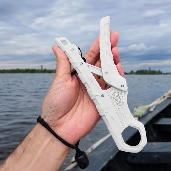 SNAIL TRAIL 7.5''/9'' Floating Fish Gripper, Fishing Grabber, Catfish Mouth Pliers, Caught Bass Holder, Digital Scale Hook Clamp, Saltwater Lip Grip Tool with Lanyard, Gifts for Men, White