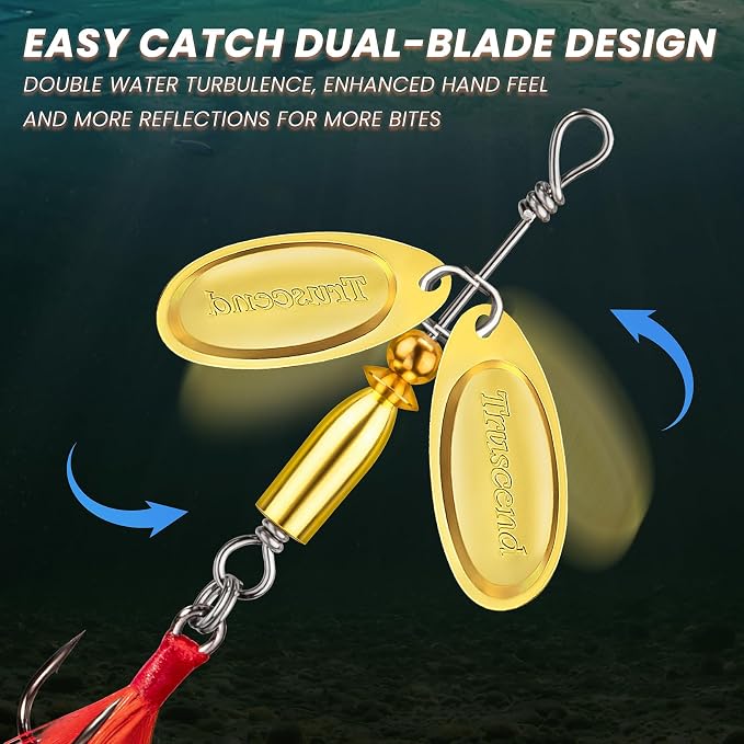 TRUSCEND Vibespinner Easy Catch Fishing Lures with BKK Hooks, Tail Spinner Baits with 4 Actions, Vibrating Swimming Flashing & Jigging for More Bites, Spoon Lures for Bass Trout Crappie Walleye Pike