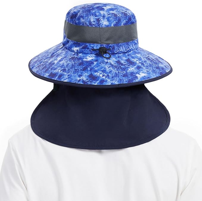 BASSDASH UPF 50+ Breathable Sun Hat with Removable Face Cover and Neck Flap Wide Brim Bucket Hat for Fishing Hiking Men Women