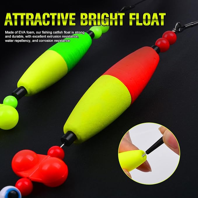 PROBEROS Catfish Fishing Rigs - Bank Fishing Set with 5pcs/Set, 6/0, 8/0, 10/0 Circle Hooks Circle Hooks, High Visibility, Ready to Use Catfish Rigs