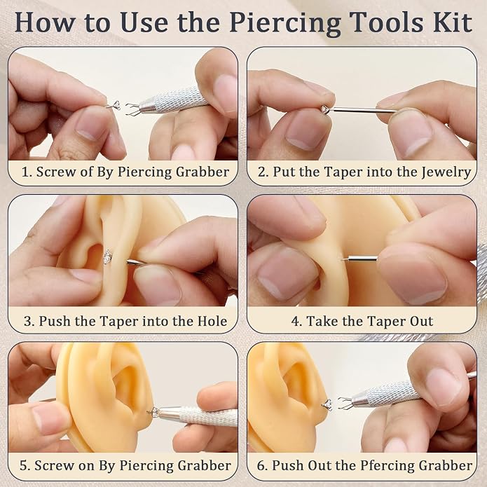 14G 16G 18G 20G Piercing Taper Piercing Ball Grabber Tool Stainless Steel Flat Back Earring Applicator Tool Threadless Insertion Pin Curved Body Piercing Kit for Ear/Nose/Navel/Lip/Eyebrow