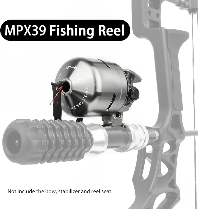 AMEYXGS MPX39 Bowfishing Reel for Archery Hungting Bow Fishing, Stainless Steel and Aluminium, Left/Right Reversible Handle, 3.875:1 Gear Ratio, Strong Line 4# 85 Yards 0.32mm/50lb