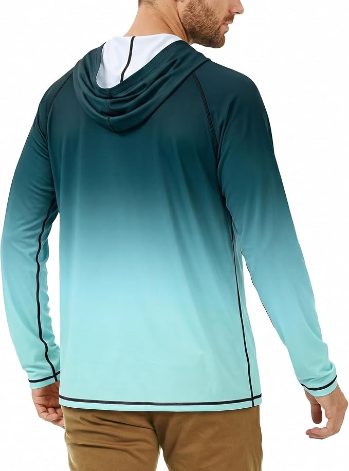 Roadbox UPF 50+ Fishing Shirts for Men, Long Sleeve UV Sun Protection Hoodie, Outdoor Hiking Running Swimming Rash Guard