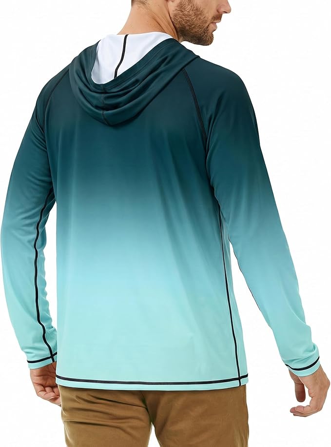 Roadbox UPF 50+ Fishing Shirts for Men, Long Sleeve UV Sun Protection Hoodie, Outdoor Hiking Running Swimming Rash Guard