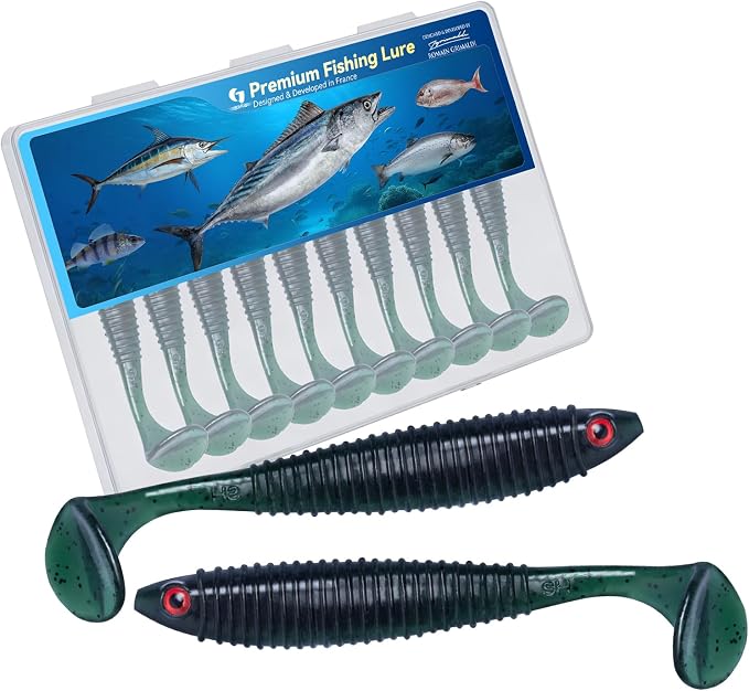 Clearance Bionics-Designed Durable Soft Plastic Fishing Lures Kit with Bonus Accessories, 3/4/5/6 Inch, 9-Type Lifelike Swimbaits in One Gear Set Included Tackle Box for Bass