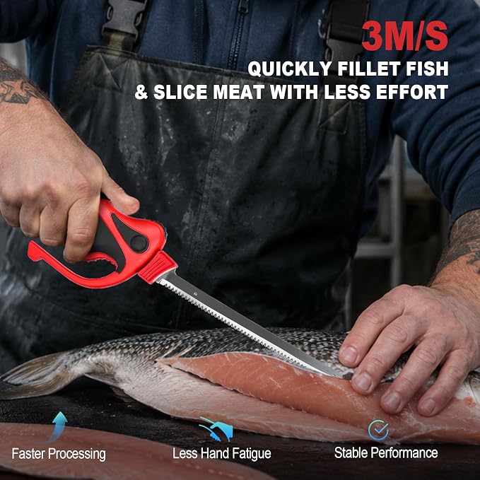 Mellif Electric Fillet Knife for Fish, 12V Cordless Fish Fillet Knife with 9.5" & 7" Sharp Blades, fillet knife for fish, Non-Slip Grip Handle, Safety Lock, 2 Rechargeable Batteries, Quick Charger & Carry Case for Fishing and Filleting