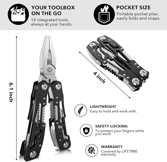 14-In-1 Multitool with Safety Locking, Professional Stainless Steel Multitool Pliers Pocket Knife, Bottle Opener, Screwdriver with Nylon Sheath ，Apply to Survival,Camping, Hunting and Hiking 10 Pcs