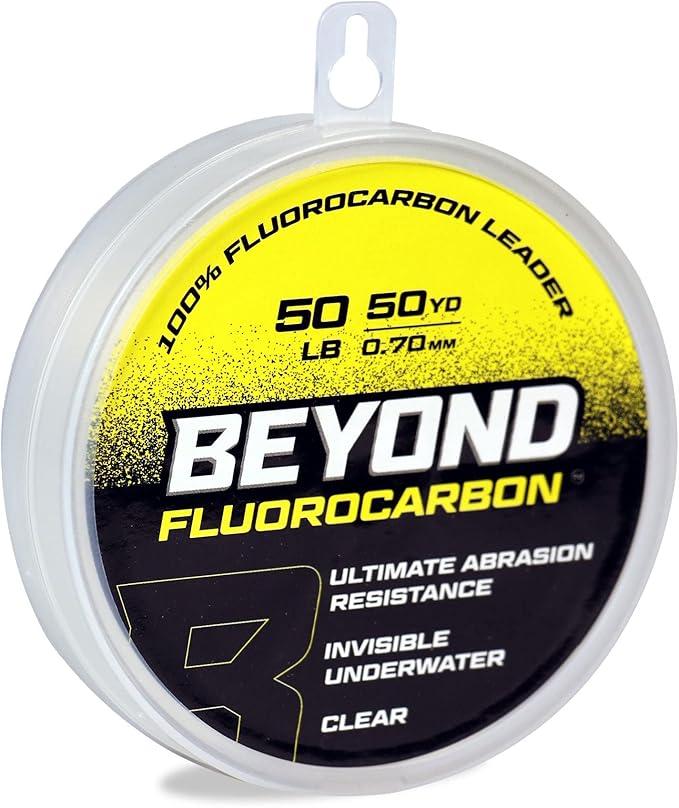 Beyond Fluorocarbon Leader Fishing Line - 100% Pure Fluorocarbon Leader Material - Highly Abrasion Reistant - Invisible Underwater- Shock Resistant - Incredible Knot Strength 50 Yard Spool