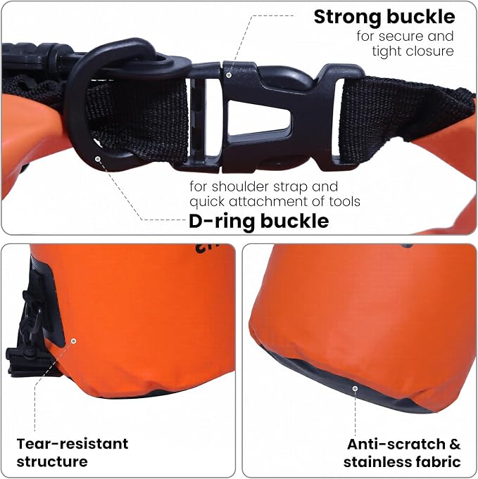 Pristis Waterproof Dry Bag, 5L Lightweight Floating Kayak Storage Backpack for Men Women, Durable Outdoor Roll Top Dry Sack Gear Accessory for Kayaking Fishing Rafting Beach Camping, Orange