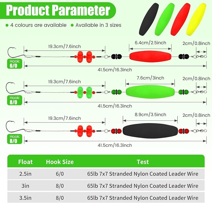 Catfish Float Rigs：Santee Rig Catfish Bait Floats Kit with Rattles & Noise - 8/0 Stainless Hooks for Monster Fish - Durable EVA Bobbers for Boat or Shore Fishing - Catfish Angler's Gift