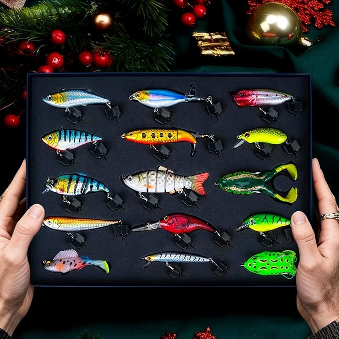 Fishing Lures Kit for Men, 15PCS Bass Fishing Lures Gift Set with Premium Gift Box, Hard & Soft Baits for Bass Trout Pike Salmon, Freshwater & Saltwater Fishing Gear Gifts