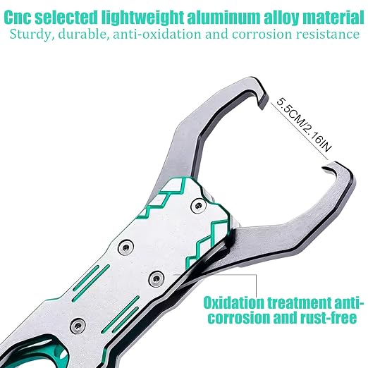 11" Aluminum Fish Lip Gripper with Scale, Built-in 40lb Scale Heavy Duty Fishing Grabber, Telescopic Rope, Fish Control Tackle 360° Swivel Non-Slip Handle