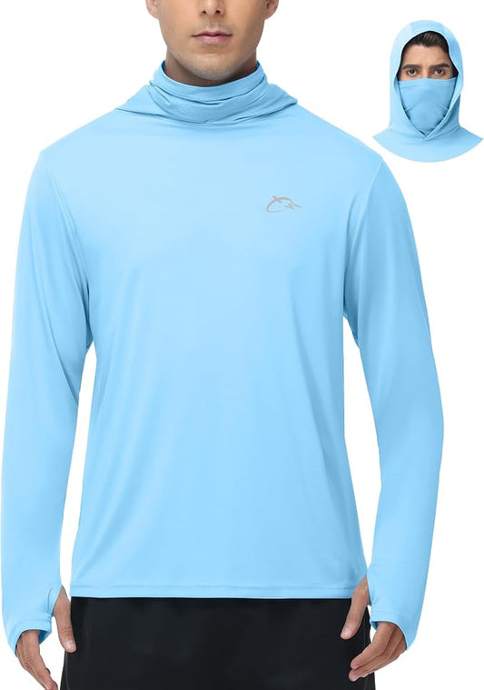 FISHEAL Men's Performance Fishing Hoodie Shirt - UPF 50+ Sun Protection Long Sleeve Thumbholes Shirts with Neck Gaiter
