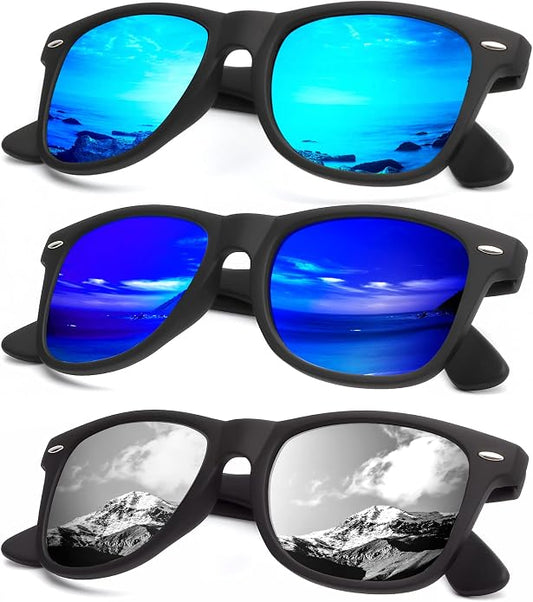 KALIYADI Polarized Sunglasses for Men and Women Matte Finish Sun glasses Color Mirror Lens UV Blocking (3 Pack)