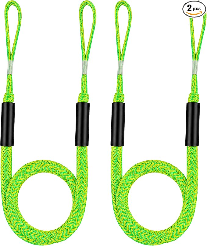 Boat Bungee Dock Lines, Scratch-Free Loop Ends Mooring Rope, Shock Absorbing Pontoon Tie Down Accessories Compatible with Models for Jet Ski（5ft-2 Pack-Green）