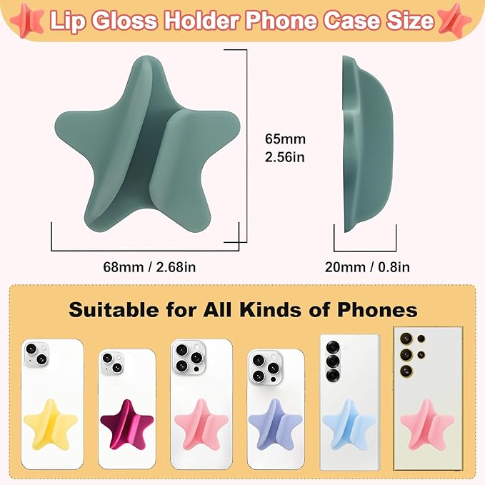 Lip Gloss Holder Phone Case,2026 New Model Five-Pointed Star Gloss Bracket,Self-Adhesive Lip Holder Suitable for iPhone Samsung Galaxy Moto and Android(Rose Pink)
