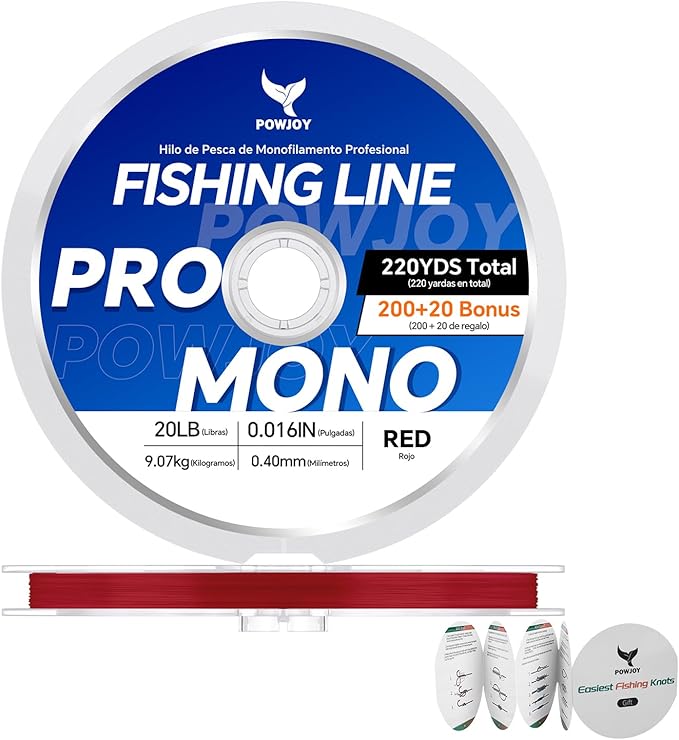 Pro Monofilament Fishing Line with Knot Instruction Cards for Multi Purpose Cost Effective, Strong Yet Thin Nylon String for Big Fishes, Tangle-Free & UV Resistant, 15/20/30/50/80LB