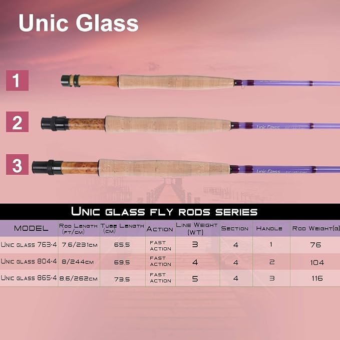 M MAXIMUMCATCH Maxcatch Fiberglass Fly Fishing Rod: 3wt/ 5wt/ 6wt/8wt in Blue,Orange, Purple or Transparent