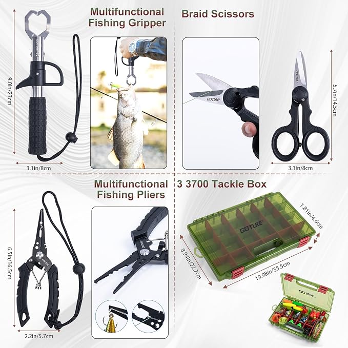 Goture Fishing Kits for Adult,Fishing Pole and Reel Combo, OpenSide Fishing Sling Tackle Storage Bag with 3 Tackle Boxes,Gift for Men