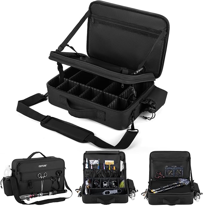 Goture Black Fishing Reel Case, Customize Storage, Shockproof Internal Divider Design, Structured Load-Bearing Design, Tough and Water-resistant, Keep Reels Protective