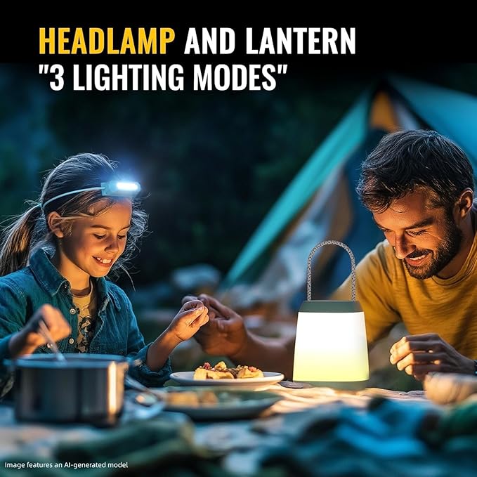 HOKOILN LED Camping Essentials, Battery Powered LED Camping Lantern & Headlamp Sets, Multiple Purposes Tent Light for Camp, Hiking, Emergency, Backpacking, Indoor/Outdoor,Gift for Kids