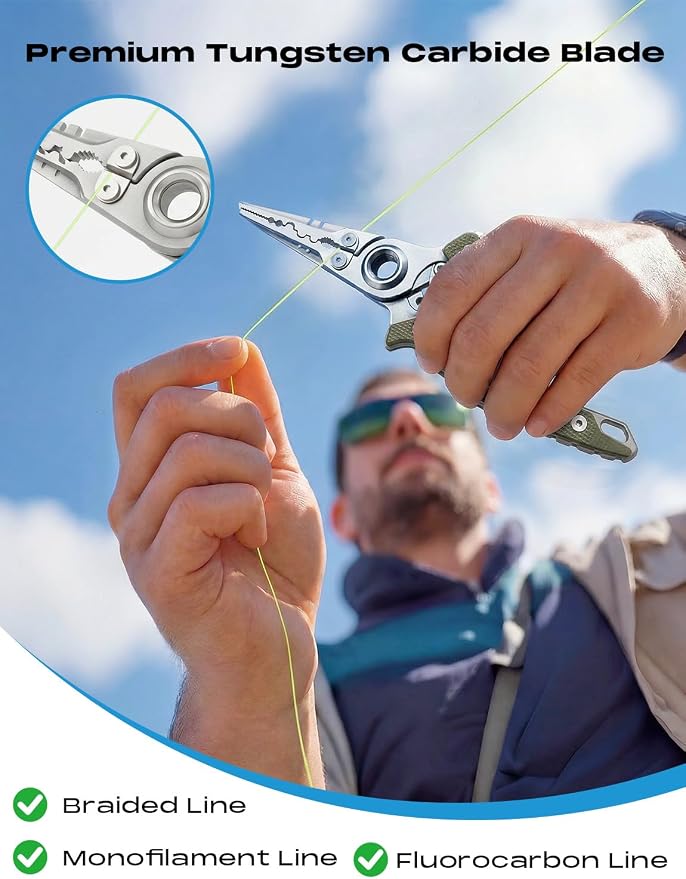 HOOK-EZE Anti-Twist Fishing Pliers with Multi-Function Design, 7.1" Saltwater 17-4 Stainless Steel Fishing Gear with G10 Handles, Split Ring Pliers, Fish Hook Remover Tool