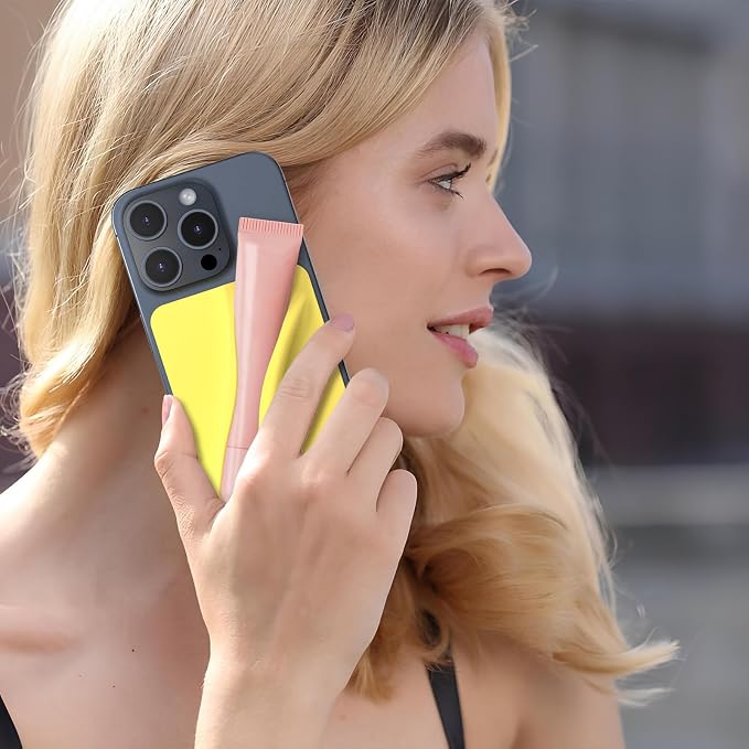 DOB SECHS Silicone Lip Holder for Cell Phone Lipstick Lip Glaze Phone Case Adhesive Back Stick On Holder for iPhone and Android Phones, Yellow