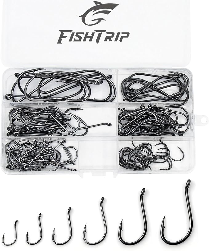 FishTrip 50/100/120/210 Pack Octopus Fishing Hooks - Offset Beak Circle Hooks for Fish Hooks Saltwater & Freshwater, Live Bait Fish Hook for Rigs Catfish, Bass Tuna, Walleye, Trout