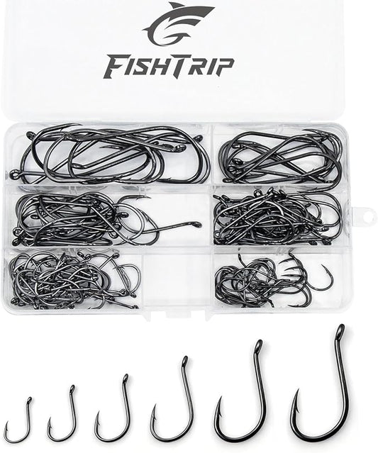FishTrip 50/100/120/210 Pack Octopus Fishing Hooks - Offset Beak Circle Hooks for Fish Hooks Saltwater & Freshwater, Live Bait Fish Hook for Rigs Catfish, Bass Tuna, Walleye, Trout