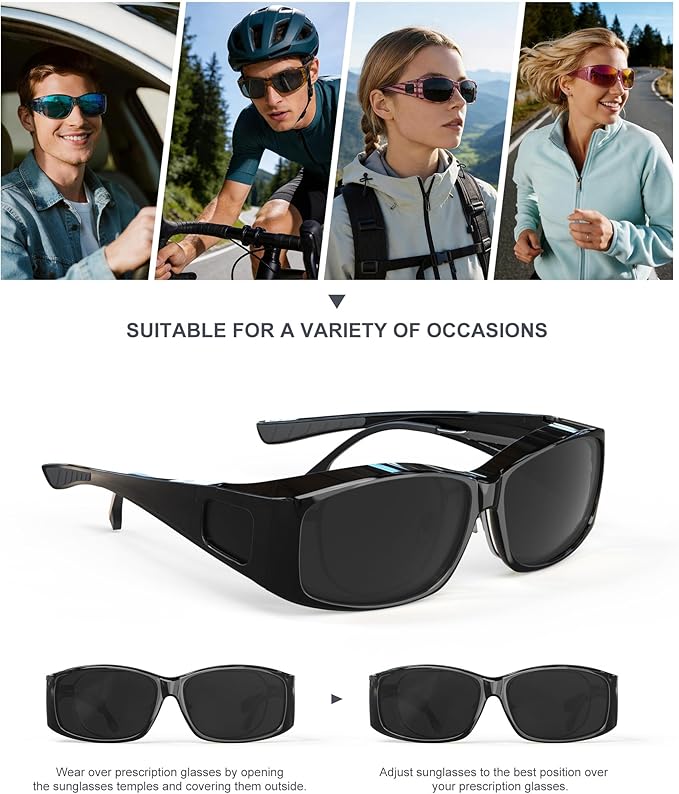 KALIYADI Polarized Sunglasses-Men Women Fit-Over-Glasses: Wrap Around Womens Sunglasses with UV400 for Driving Fishing Golf