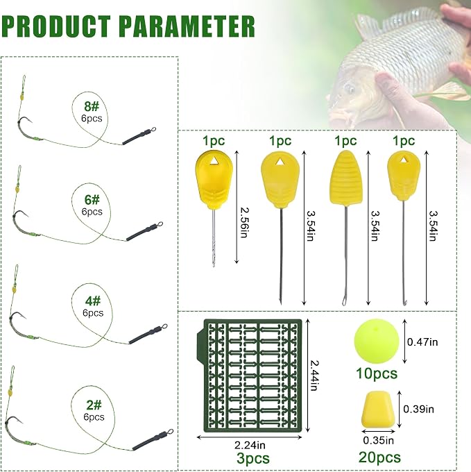 43pcs/152pcs Carp Fishing Hair Rigs Baits Carp Rigs Kit Corn Fishing Beads Boilie Bait Stops Dumbell Stoppers and Stringer Needle Fishing Equipment