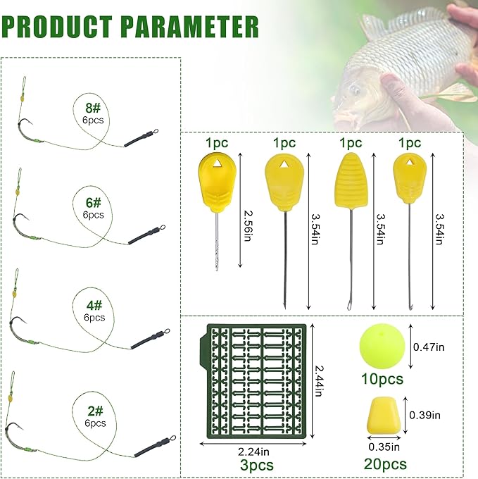 43pcs/152pcs Carp Fishing Hair Rigs Baits Carp Rigs Kit Corn Fishing Beads Boilie Bait Stops Dumbell Stoppers and Stringer Needle Fishing Equipment