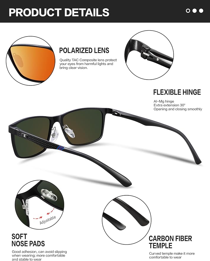 BIRCEN Polarized Mens Sunglasses for Driving: UV Protection Al-Mg Metal Sunglasses Lightweight Shades for Fishing Travel Golf