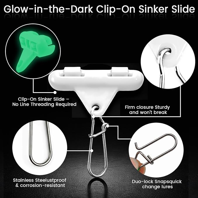 Sinker Slides for Fishing with Weight Bumpers, No Twist Sinker Slide, Clip-On Sinker Slider for Easy Weight Change, Protect Line & Knot Swivels Snaps, Ideal for Catfish Carolina Rig