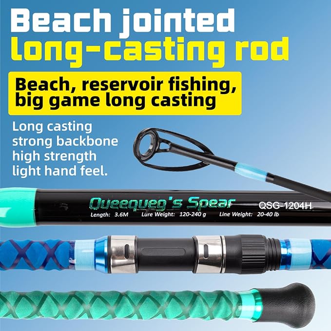 Surf Rod Saltwater 9ft- 4-Piece Carbon Fiber Surf Fishing Rods, Portable Travel Surf Spinning Rod with 20-40lb Power Green Blue