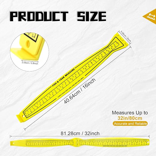 Foldable Fish Measuring Board 32 Inch Lightweight Bump Board - Dual Sided Fishing Ruler for Crabs and Fish, Portable Kayak/Boat Measuring Tool (Yellow)