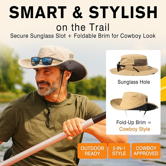 TOP-EX UVCoolix™ UV Protection Mens Sun Hat with Cooling Neck Flap Sunglass Lock Wide Brim Fishing Hats